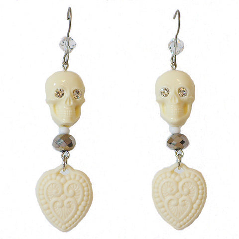 Tarina Tarantino Happy Together "Caterina" Sugar Skull Drop Earrings (Ivory) - Belle Fleur Boutique
