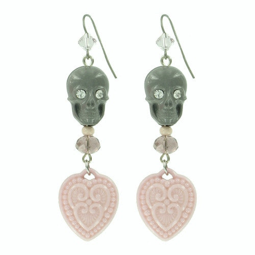 Tarina Tarantino Happy Together "Caterina" Sugar Skull Drop Earrings (Grey) - Belle Fleur Boutique