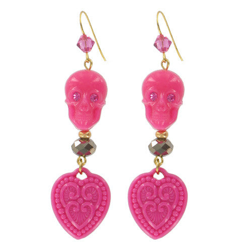 Tarina Tarantino Happy Together "Caterina" Sugar Skull Drop Earrings (Tarina Pink) - Belle Fleur Boutique