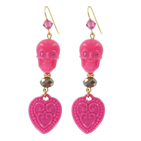 Tarina Tarantino Happy Together "Caterina" Sugar Skull Drop Earrings (Tarina Pink) - Belle Fleur Boutique