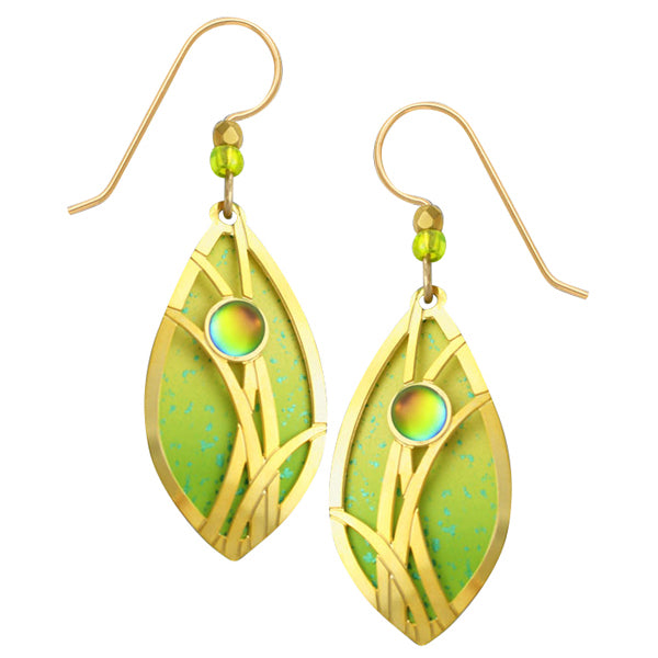 Adajio Leaf Shape Gold Plated Grasses Overlay Pierced Earrings in Citrine & Lime - Belle Fleur Boutique