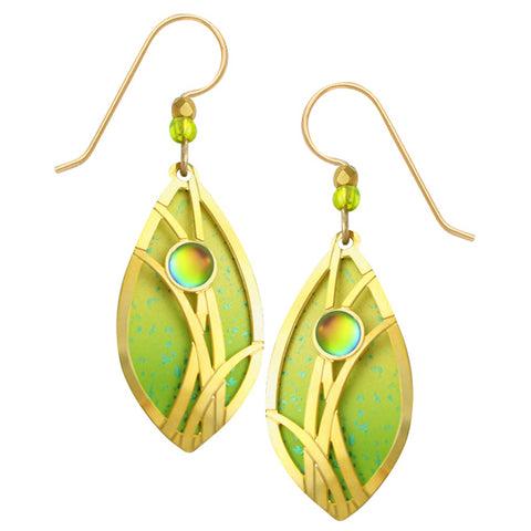 Adajio Leaf Shape Gold Plated Grasses Overlay Pierced Earrings in Citrine & Lime - Belle Fleur Boutique