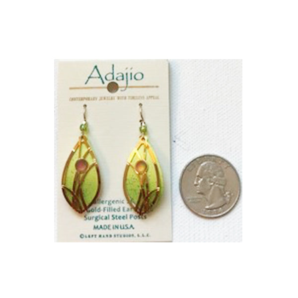Adajio Leaf Shape Gold Plated Grasses Overlay Pierced Earrings in Citrine & Lime - Belle Fleur Boutique