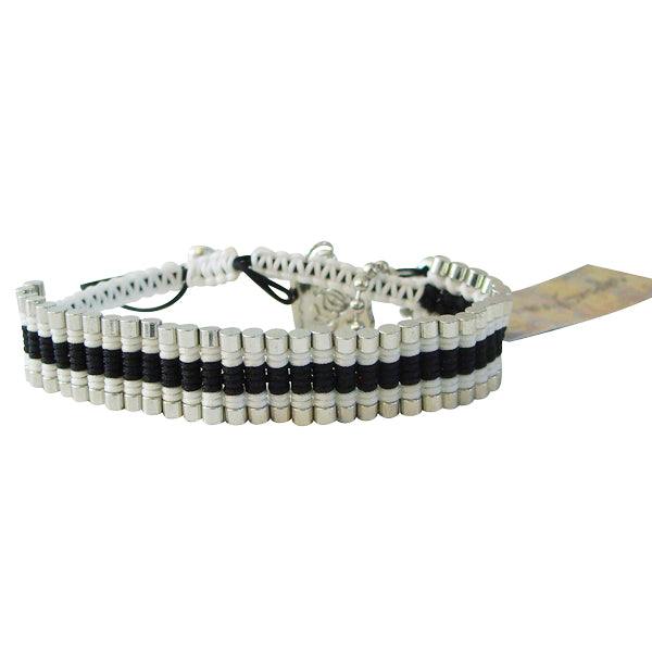Rose Gonzales "Tori" Classic Collection Woven Bracelet in Silver, Black, & White - Belle Fleur Boutique
