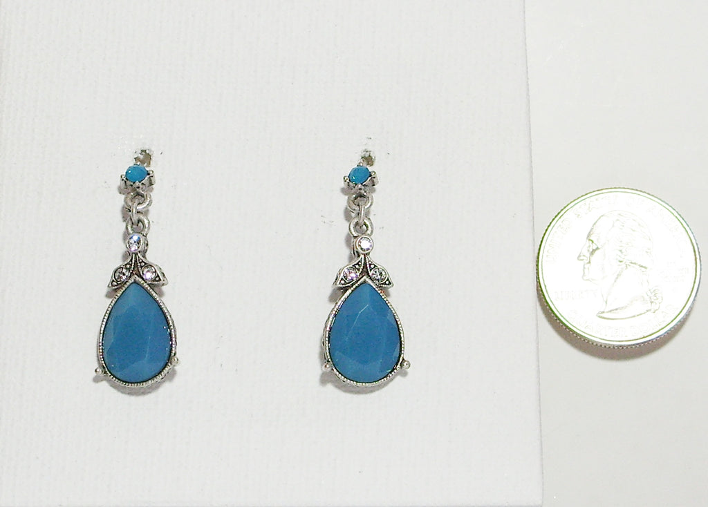 Sweet Romance Pacific Blue Crystal Pear-Shaped Pierced Earrings - Belle Fleur Boutique