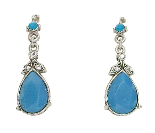 Sweet Romance Pacific Blue Crystal Pear-Shaped Pierced Earrings - Belle Fleur Boutique