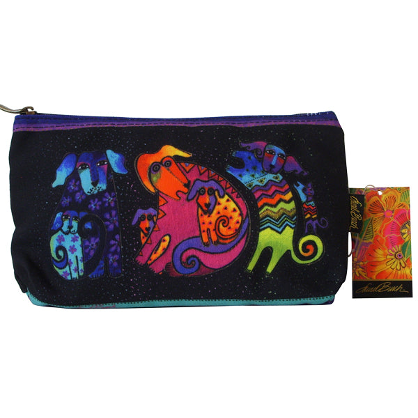 Laurel Burch Dog & Doggies Set of 3 Multi-Color Cotton Cosmetic Bag Pouches - Belle Fleur Boutique