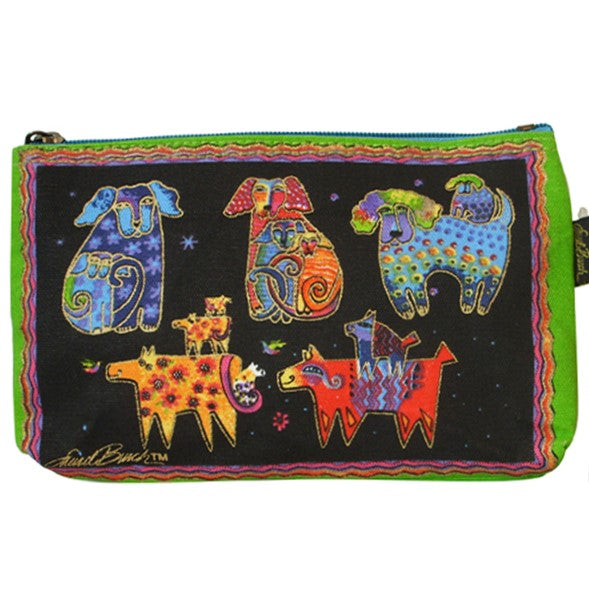 Laurel Burch Dog Tales Canvas Cosmetic Bag Pouch Black & Multi-Colors - Belle Fleur Boutique