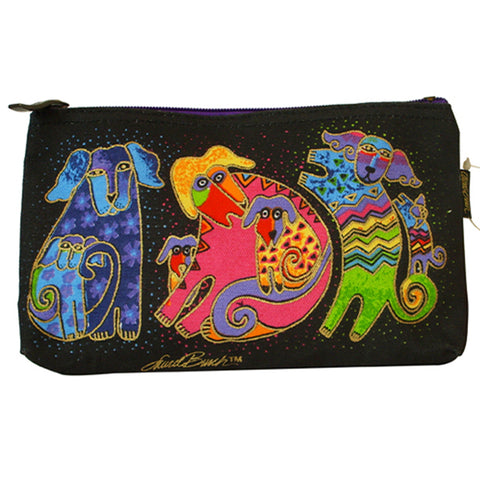 Laurel Burch Dogs & Doggies Canvas Cosmetic Bag Pouch Black & Multi-Colors - Belle Fleur Boutique