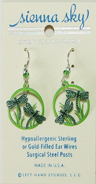 Sienna Sky Green Dragonflies Among the Reeds Pierced Earrings - Belle Fleur Boutique