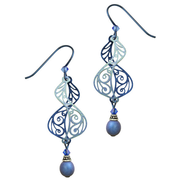 Adajio Dusty Sapphire Blue Filigree Helix Pierced Earrings - Belle Fleur Boutique