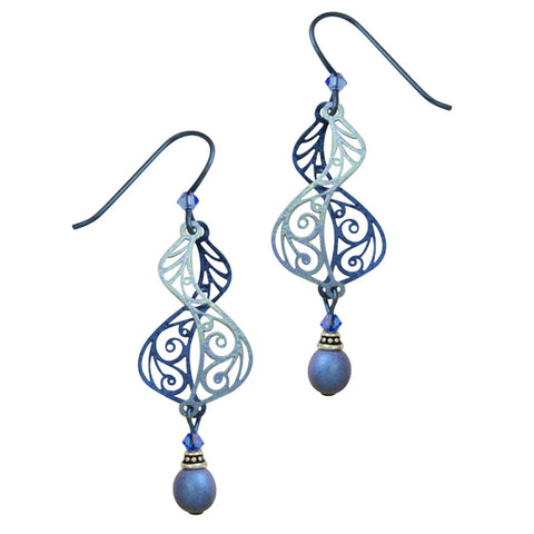Adajio Dusty Sapphire Blue Filigree Helix Pierced Earrings - Belle Fleur Boutique