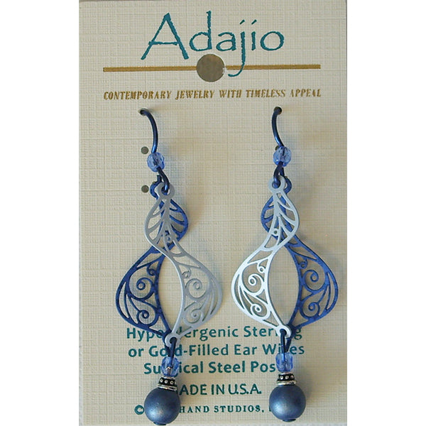 Adajio Dusty Sapphire Blue Filigree Helix Pierced Earrings - Belle Fleur Boutique