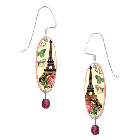 Eiffel Tower & Butterfly Print Oval Pierced Earrings by Lemon Tree - Belle Fleur Boutique