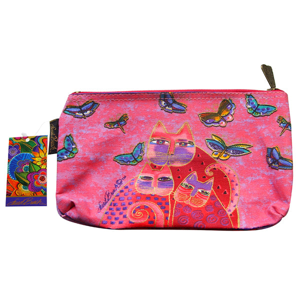 Laurel Burch Fuchsia Cats & Butterflies Canvas Cosmetic Bag Pouch Pink & Purple - Belle Fleur Boutique