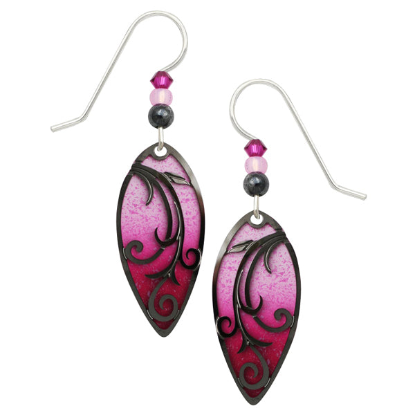 Adajio Fuchsia Teardrop with Hematite Swirl Overlay Pierced Earrings - Belle Fleur Boutique