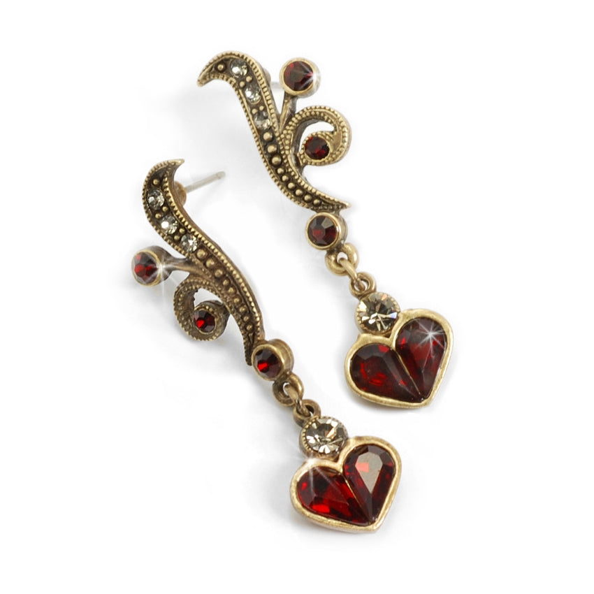 Sweet Romance Garnet Red Swarovski Crystal Heart Pierced Earrings - Belle Fleur Boutique