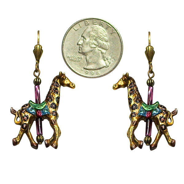 Sweet Romance Giraffe Carousel Merry Go Round Animal Pierced Earrings - Belle Fleur Boutique