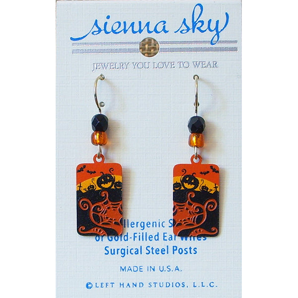 Sienna Sky Pumpkin Patch Halloween Scene Pierced Earrings - Belle Fleur Boutique
