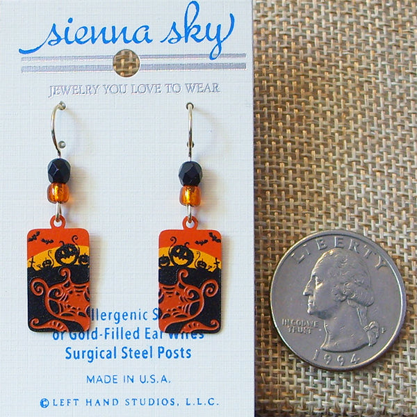 Sienna Sky Pumpkin Patch Halloween Scene Pierced Earrings - Belle Fleur Boutique