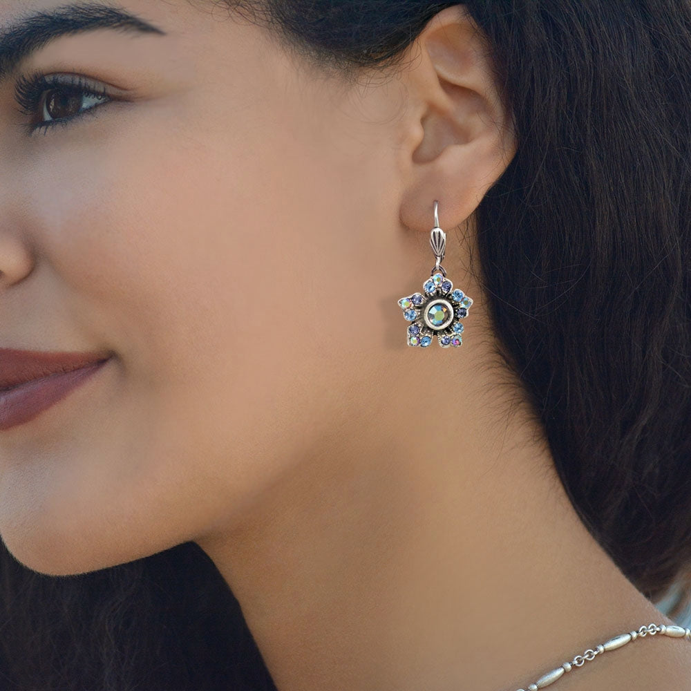 Sweet Romance Blue Jasmine Flower Dangle Leverback Earrings - Belle Fleur Boutique