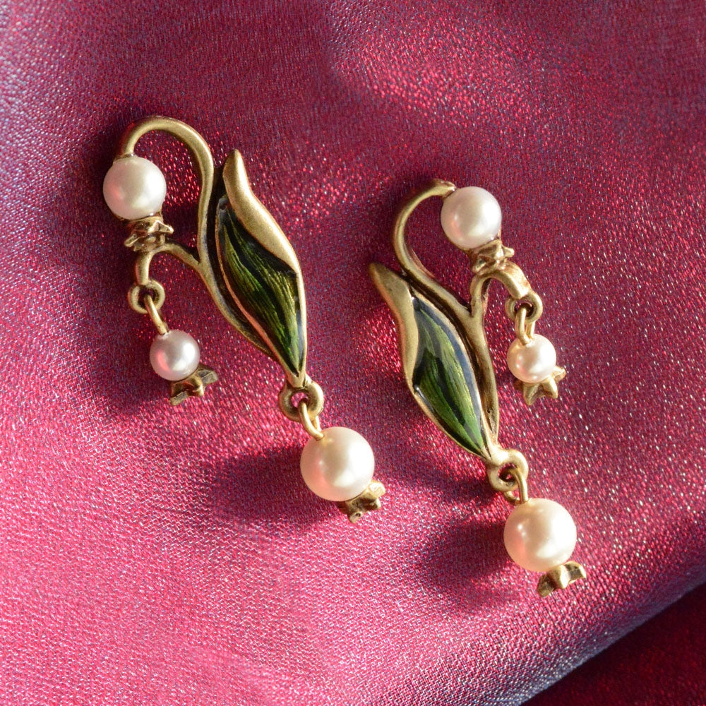 Sweet Romance Lily of the Valley Art Nouveau-Style Post Earrings ~Made in Los Angeles~ - Belle Fleur Boutique