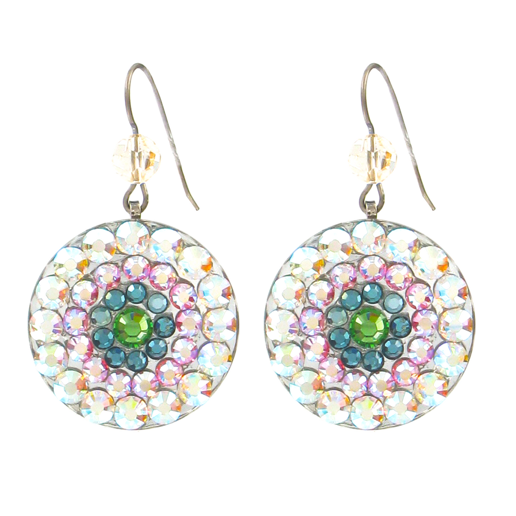 Tarina Tarantino Mandala Crystal Disc Pierced Earrings (Aurora Borealis) - Belle Fleur Boutique
