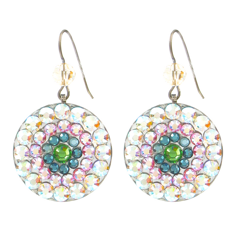 Tarina Tarantino Mandala Crystal Disc Pierced Earrings (Aurora Borealis) - Belle Fleur Boutique