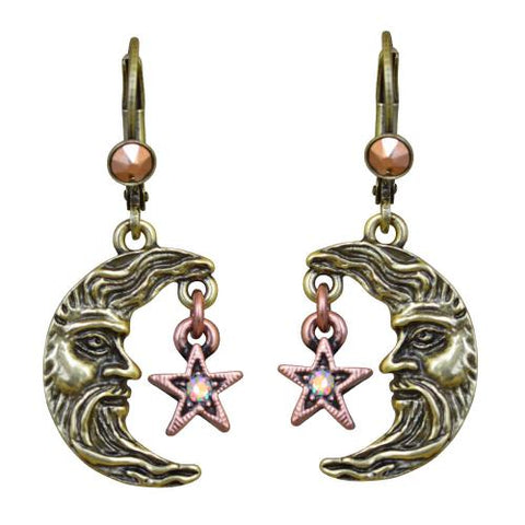 Kirks Folly Moon Shadow & Star Leverback Earrings (Brasstone) - Belle Fleur Boutique