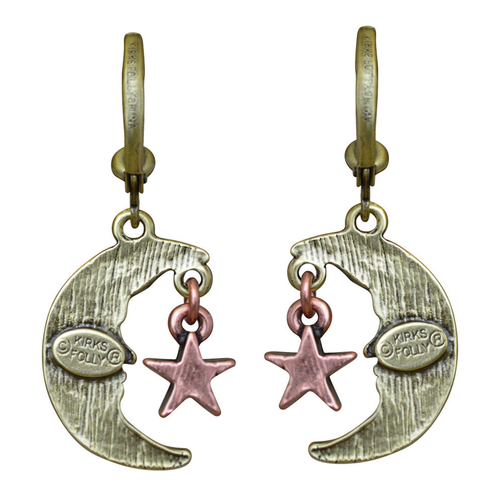 Kirks Folly Moon Shadow & Star Leverback Earrings (Brasstone) - Belle Fleur Boutique