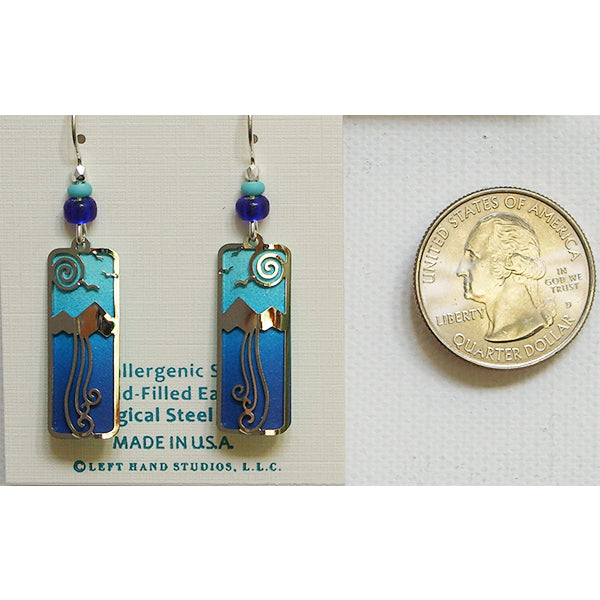 Adajio Mountain & Cloud Scene Overlay Blue Column Pierced Earrings - Belle Fleur Boutique