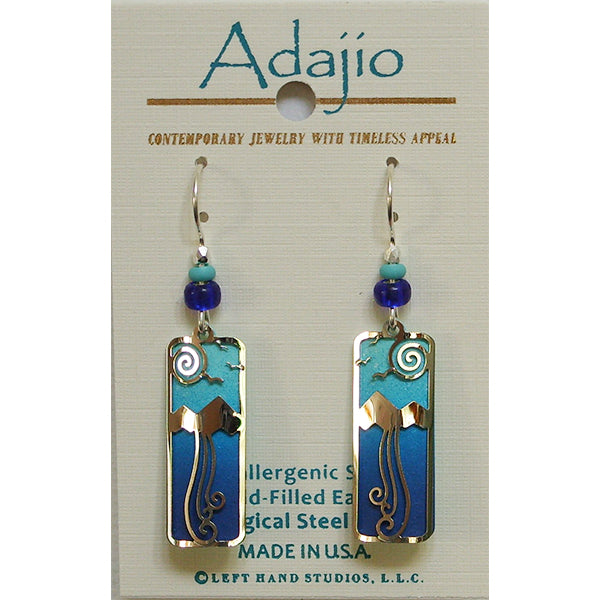 Adajio Mountain & Cloud Scene Overlay Blue Column Pierced Earrings - Belle Fleur Boutique