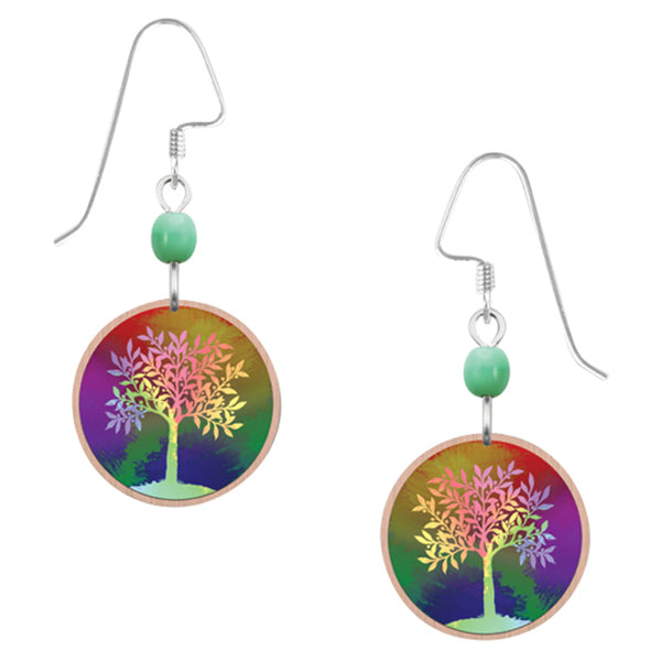 Lemon Tree Multi-Color Fall Leaves Tree of Life Print Copper Disc Pierced Earrings - Belle Fleur Boutique