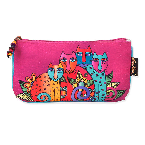 Laurel Burch Cat Feline Clan Set of 3 Multi-Color Cotton Cosmetic Bag Pouches - Belle Fleur Boutique