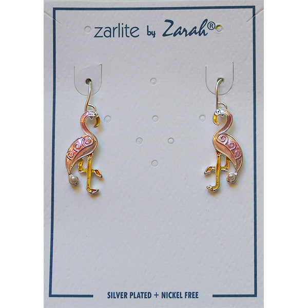 Zarah Zarlite Pearly Flamingo Bird Pierced Earrings with Fresh Water Pearls - Belle Fleur Boutique