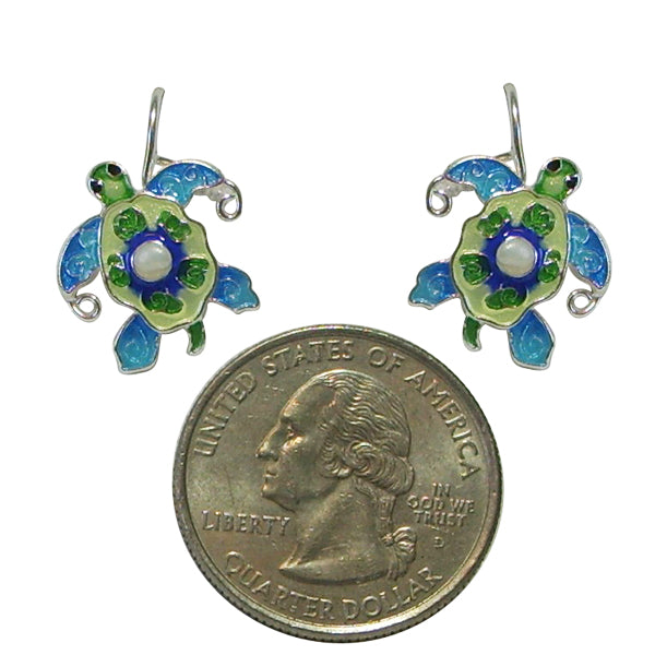 Zarah Zarlite Pearly Sea Turtle Pierced Earrings with Fresh Water Pearls - Belle Fleur Boutique