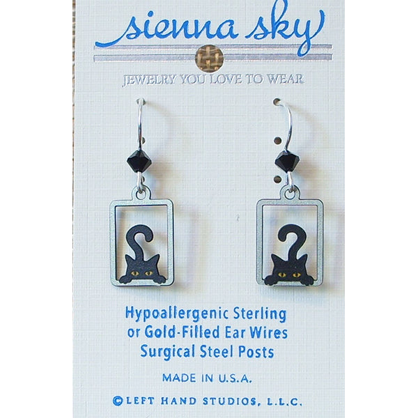 Sienna Sky Peek A Boo Black Cat Pierced Earrings - Belle Fleur Boutique