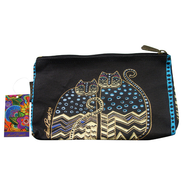 Laurel Burch Polka Dot Cats Canvas Cosmetic Bag Pouch Black, Turquoise, & Cream - Belle Fleur Boutique