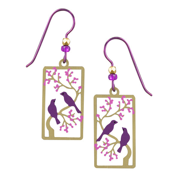 Sienna Sky Purple Birds in a Cherry Tree Pierced Earrings - Belle Fleur Boutique