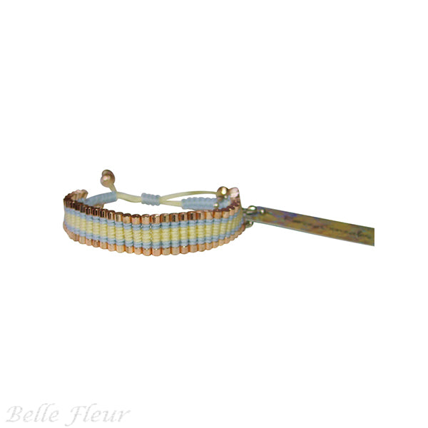 Rose Gonzales "Tori" Runway Collection Woven Bracelet in Lemon Yellow & Blue - Belle Fleur Boutique