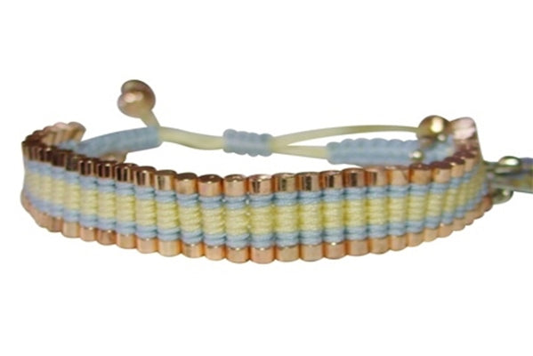Rose Gonzales "Tori" Runway Collection Woven Bracelet in Lemon Yellow & Blue - Belle Fleur Boutique