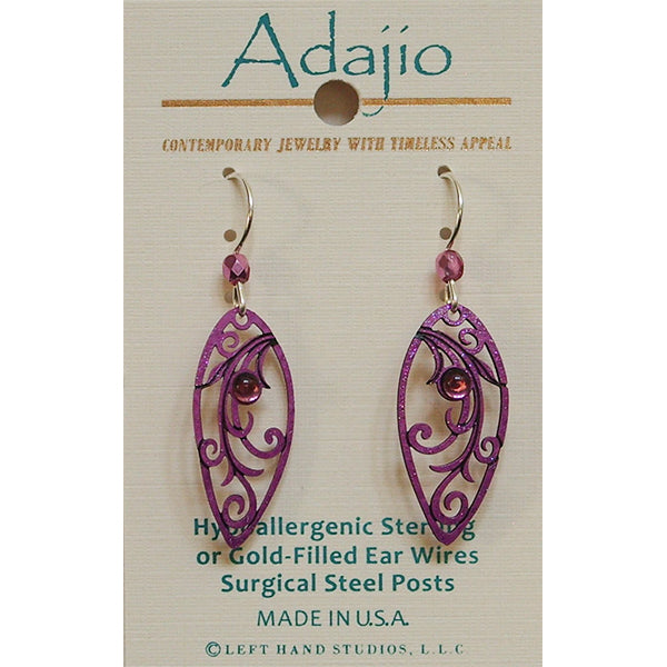 Adajio Radiant Orchid Magenta Leaf-Shape Filigree Pierced Earrings - Belle Fleur Boutique