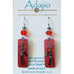 Adajio Vibrant Red Column w/Etched Asian-Design Overlay Pierced Earrings - Belle Fleur Boutique