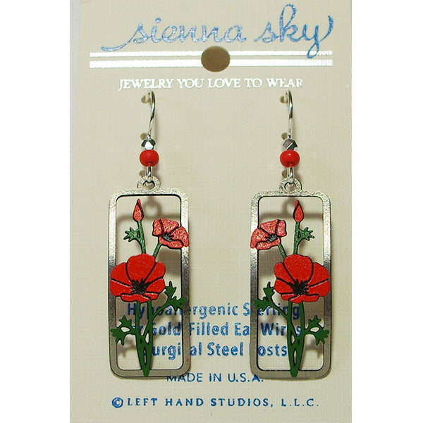 Sienna Sky Red Poppies Rectangle Pierced Earrings - Belle Fleur Boutique