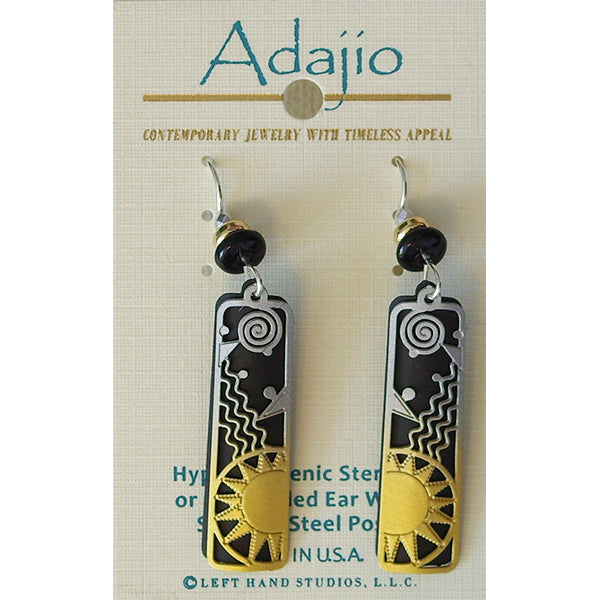 Adajio Sunrise Etched Silver to Gold Overlay Black Column Pierced Earrings - Belle Fleur Boutique