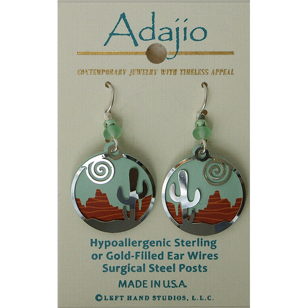 Adajio Southwest Desert Scene w/Sun & Cactus Overlay Pierced Earrings - Belle Fleur Boutique