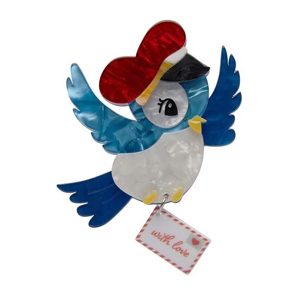 Erstwilder "Special Delivery" Bluebird Brooch Designed in Melbourne, Australia - Belle Fleur Boutique