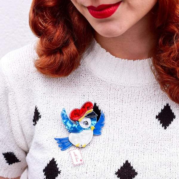 Erstwilder "Special Delivery" Bluebird Brooch Designed in Melbourne, Australia - Belle Fleur Boutique