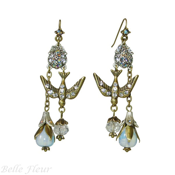 Sweet Romance Spirit Bird Opaline Pierced Earrings - Belle Fleur Boutique
