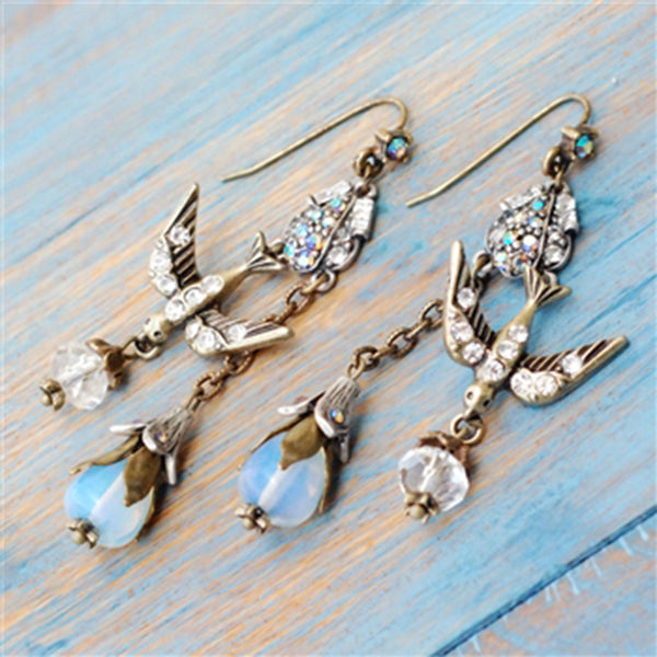 Sweet Romance Spirit Bird Opaline Pierced Earrings - Belle Fleur Boutique